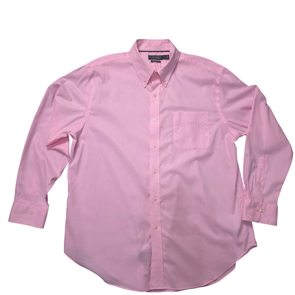 Lauren Ralph Lauren Mens Pink Classic Fit Stretch Non Iron Dress Shirt XL 17.5